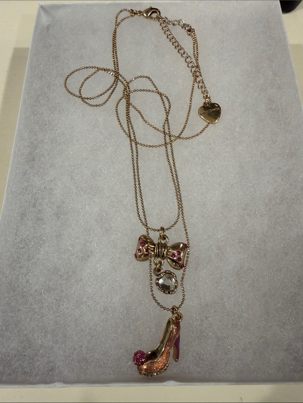 Betsey Johnson Gold-Tone Layered Necklace with Pink Accents